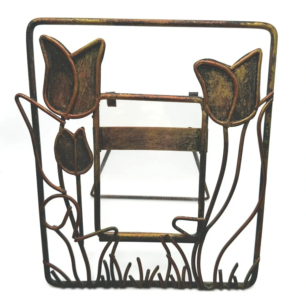 Metal Tulip Picture Frame Floral Tulip Rustic Folk Art Tabletop Photo Holder